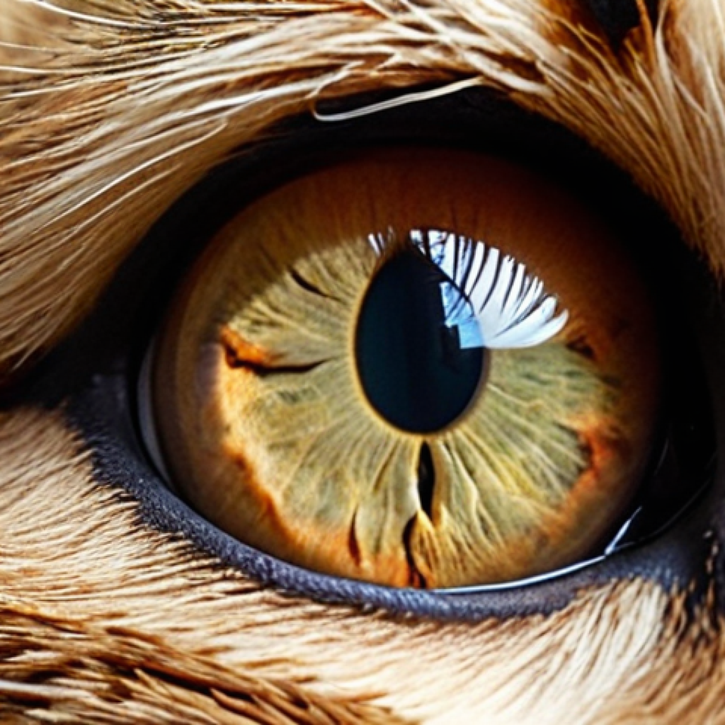 ** A close-up shot of a cat's eye, clearly showing redness, discharge, and discomfort. The cat's fur around the eye should be visible. The background should be blurred to emphasize the eye.
**