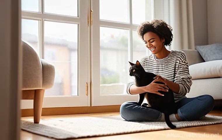 고양이 결막염 예방 방법 - **A sparkling clean home environment for a happy cat.**
A vibrant, sunlit living room with a flu... 고양이 결막염 예방 방법 - **A sparkling clean home environment for a happy cat.**
A vibrant, sunlit living room with a flu...