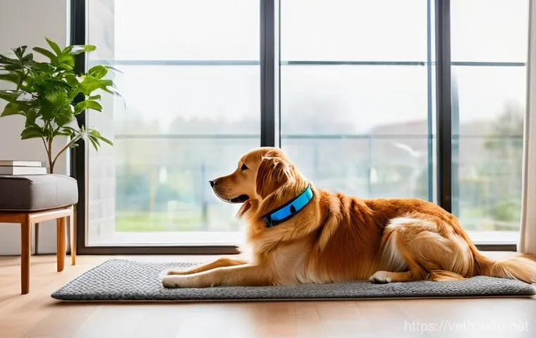 강아지 소변 냄새 제거 팁 - A heartwarming scene where a caring owner, in their 30s, gently examines their healthy and happy dog...